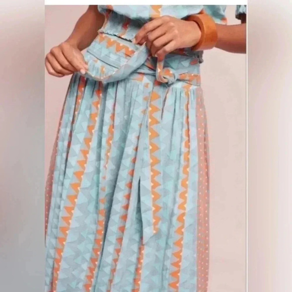 ANTHROPOLOGIE Feather Bone Demetria Wide Leg Shorts Skirt Teal Green Orange SZ S - Picture 4 of 14
